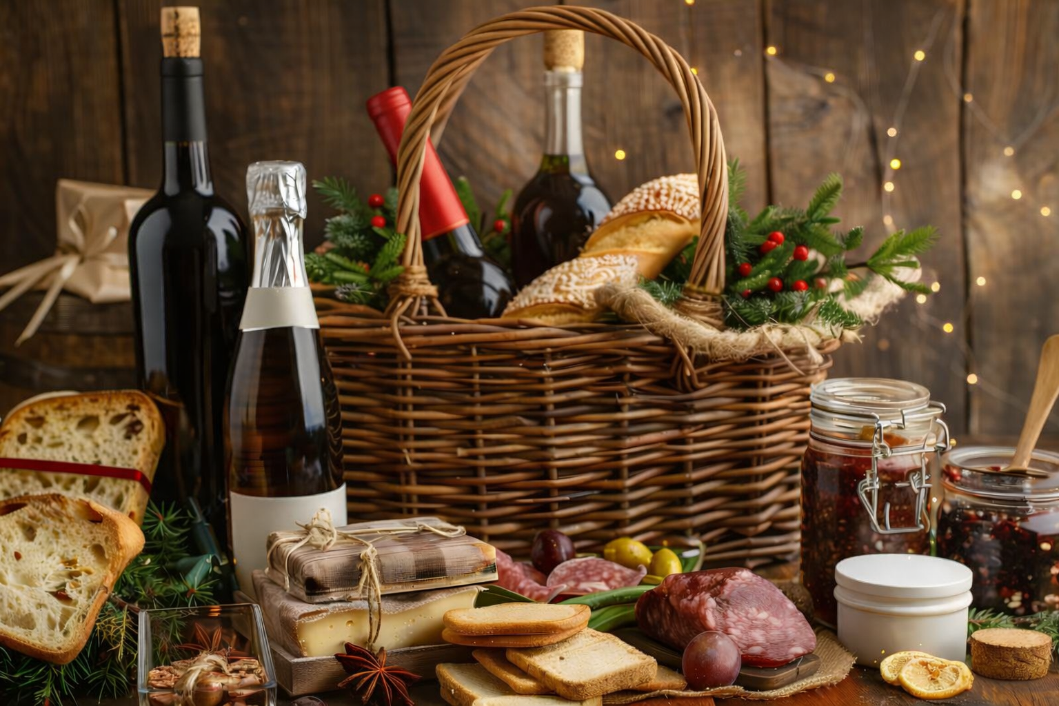 Cesta de navidad con muchos productos de calidad