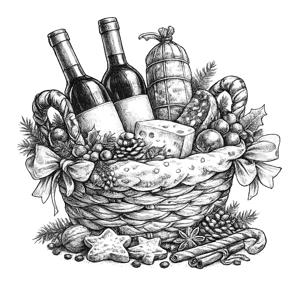 ilustración cesta de navidad con productos